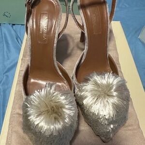 Aquazzura velvet Pom Pom